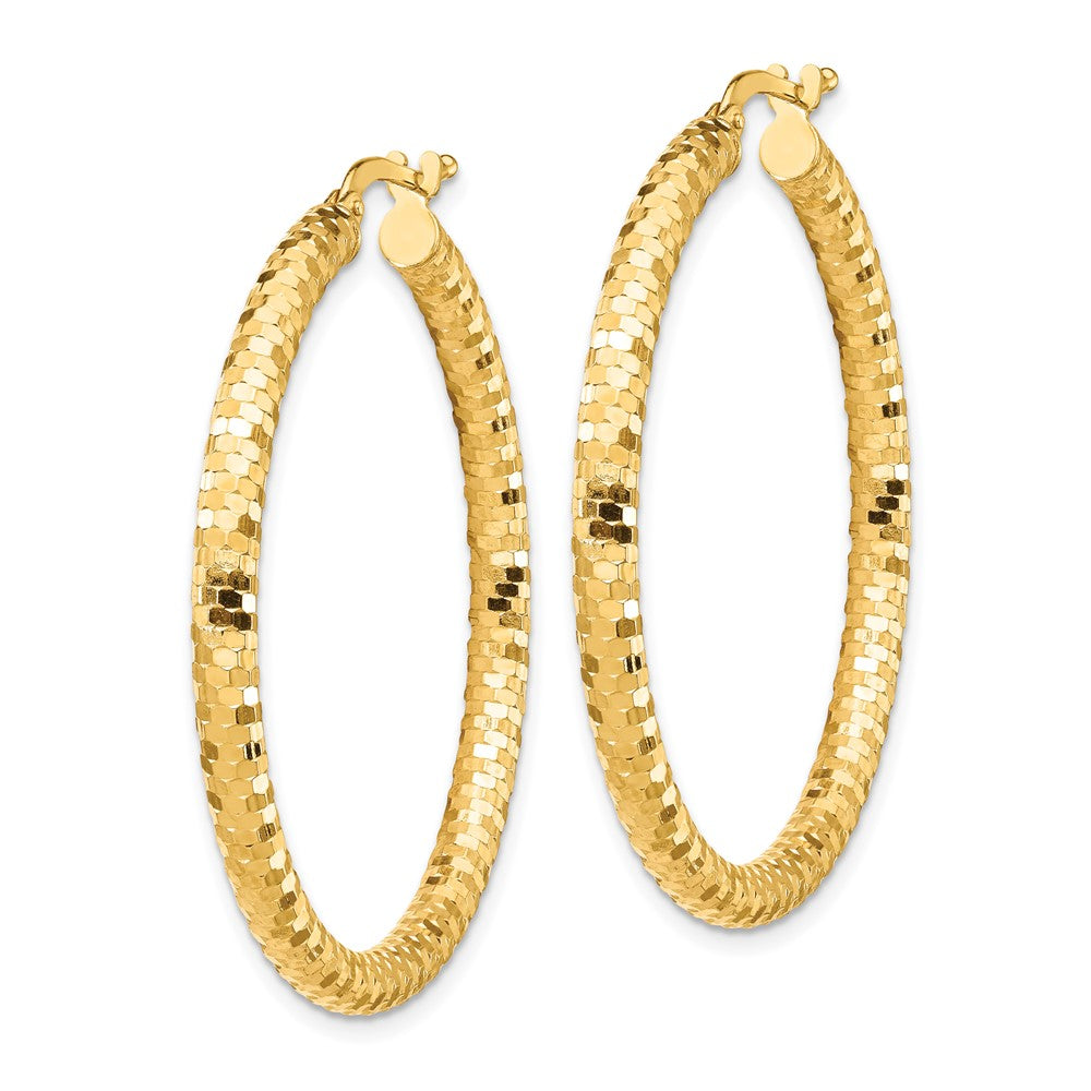 10K 3x38mm Diamond-cut Hoop Earrings