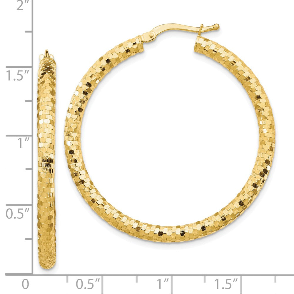 10K 3x38mm Diamond-cut Hoop Earrings