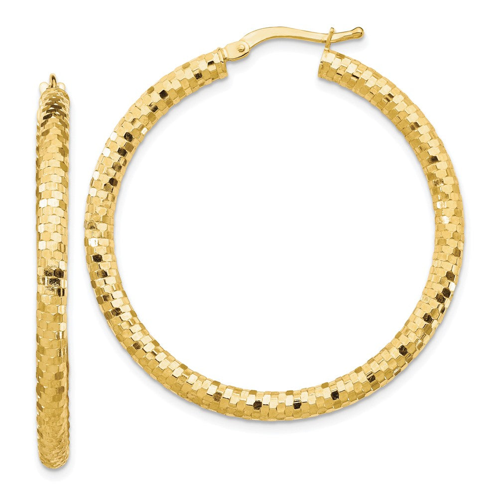 10K 3x38mm Diamond-cut Hoop Earrings