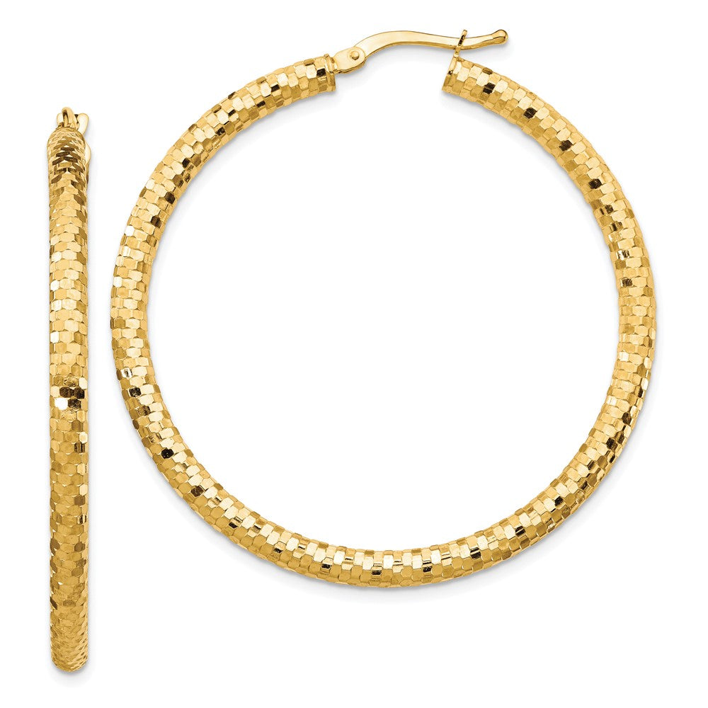 10K 3x35mm Diamond-cut Hoop Earrings