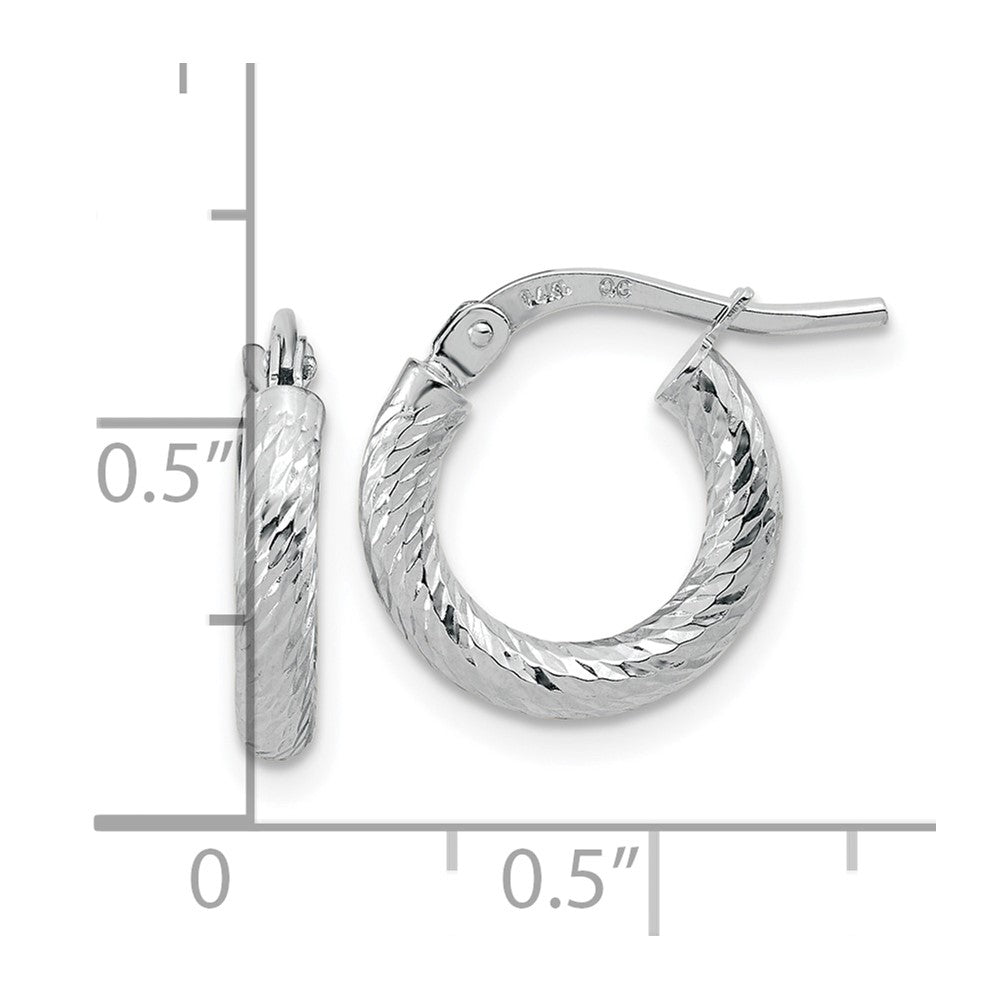 10k White Gold Polished Diamond-cut 2.4mm Hoop Earrings