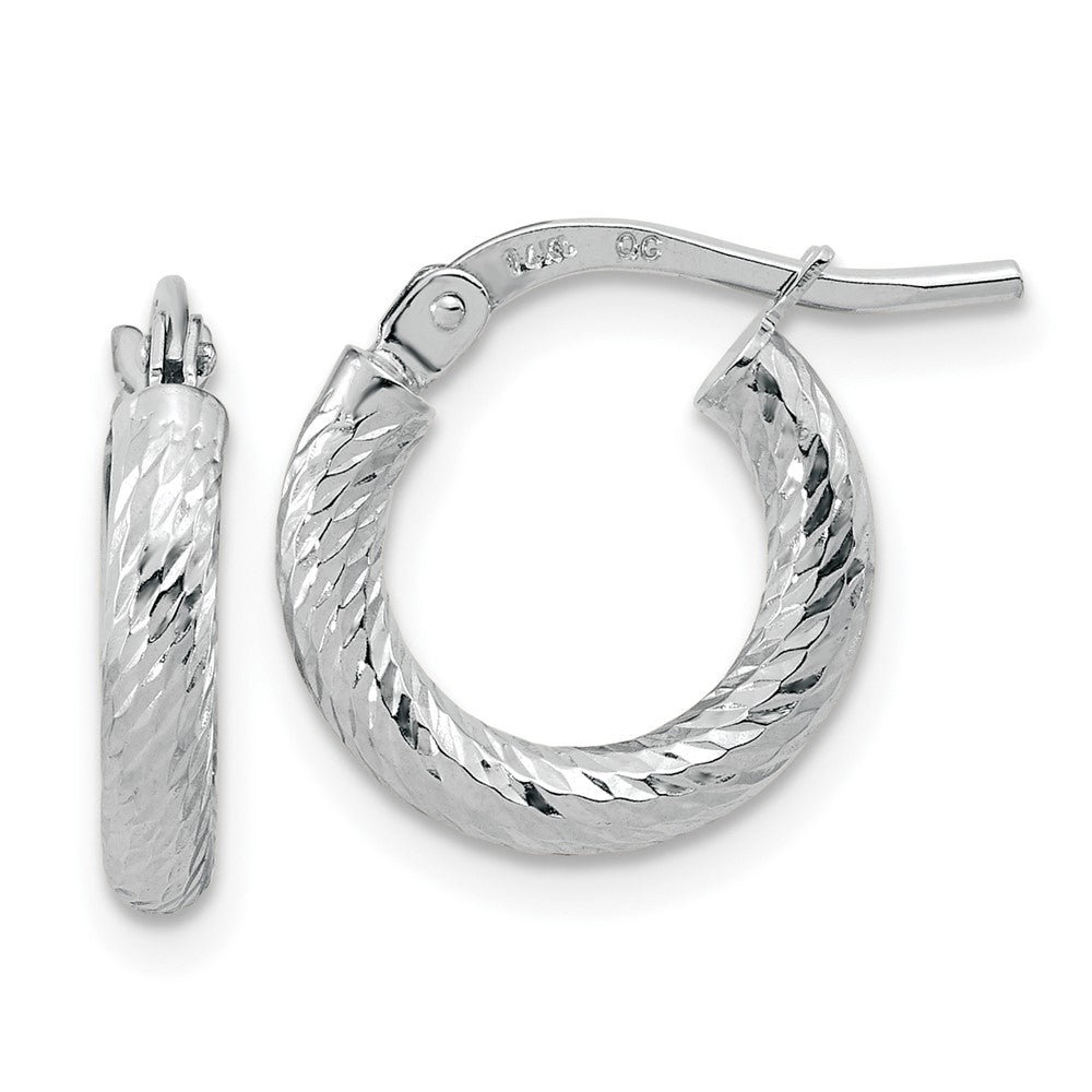 10k White Gold Polished Diamond-cut 2.4mm Hoop Earrings