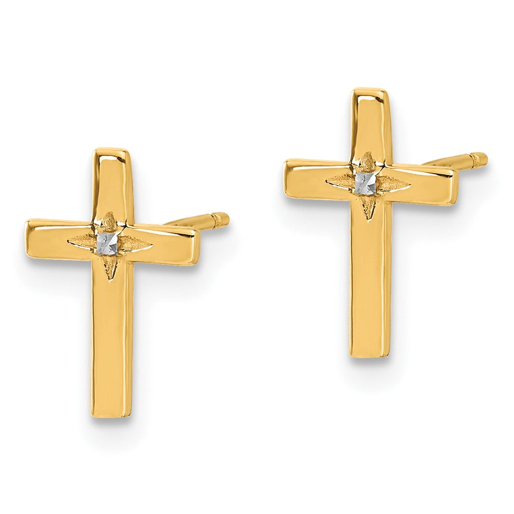 10k and White Rhodium Cross Post Earrings