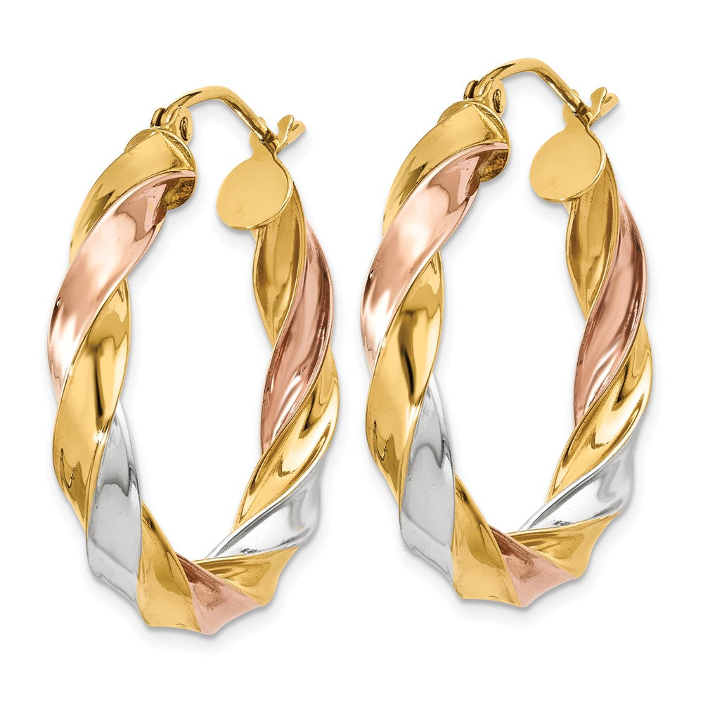 10k Tri-color Light Twisted Hoop Earrings