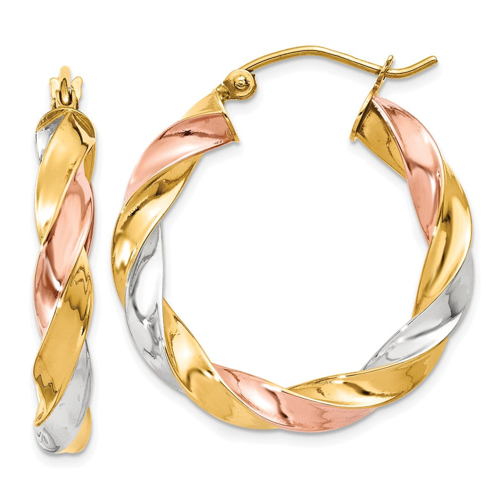 10k Tri-color Light Twisted Hoop Earrings