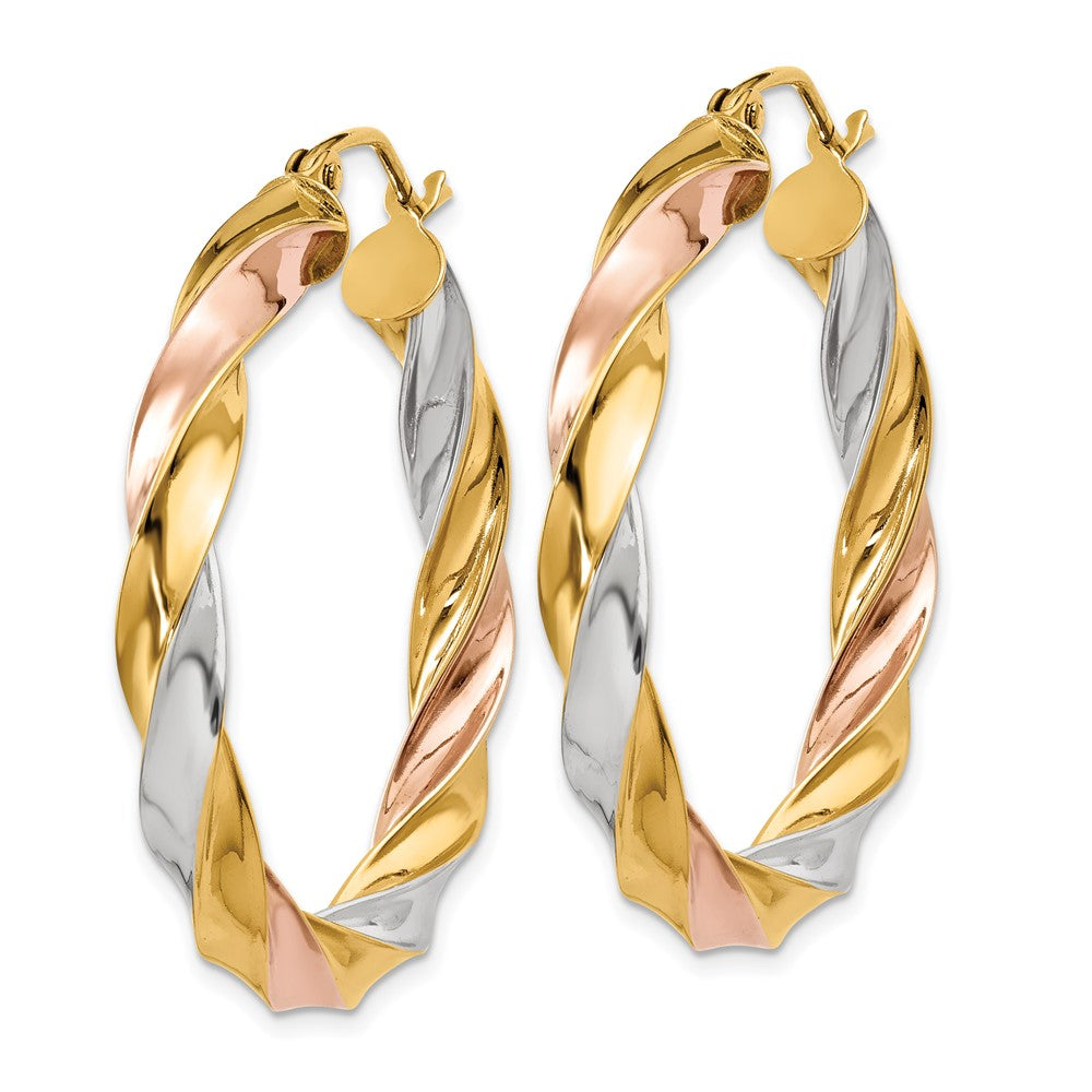 10k Tri-color Light Twisted Hoop Earrings