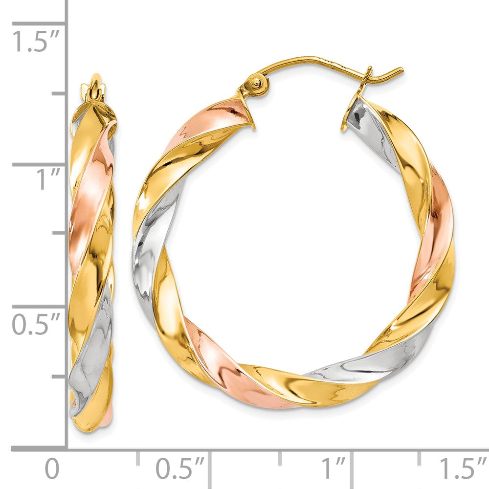 10k Tri-color Light Twisted Hoop Earrings