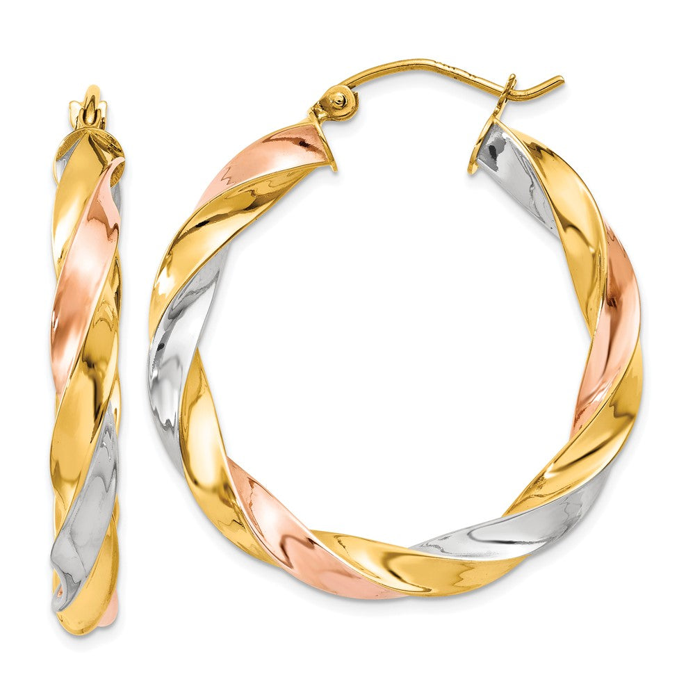 10k Tri-color Light Twisted Hoop Earrings