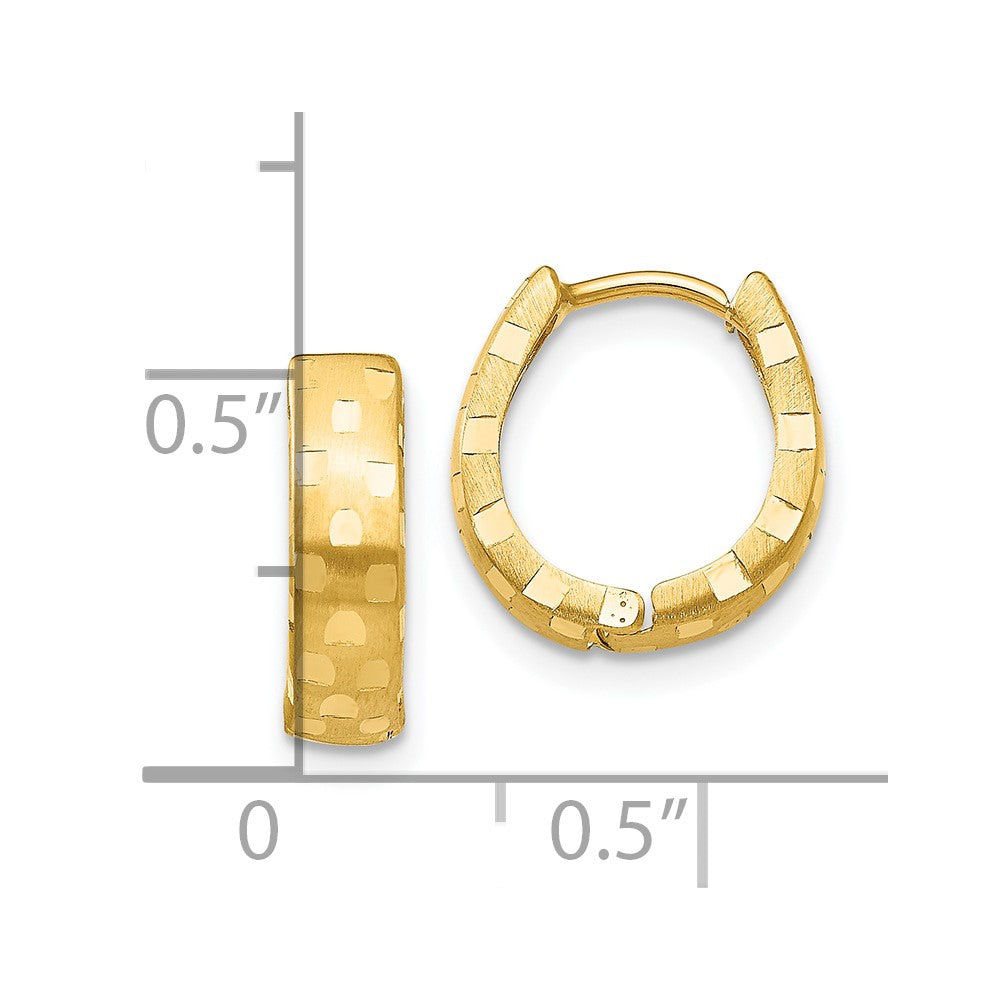 10k Diamond Cut 4mm Patterned Hinged Hoop Earrings
