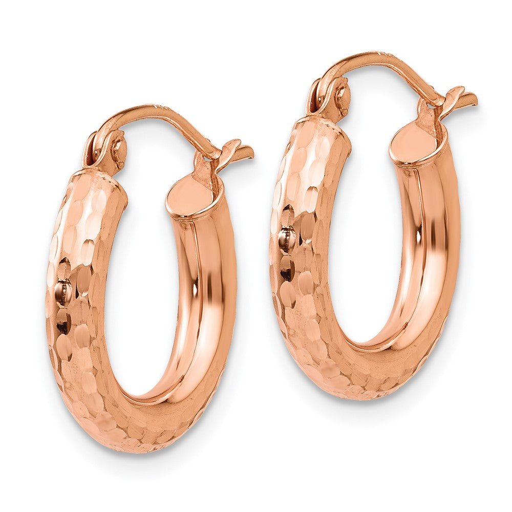 10K Rose Gold Polished Lightweight Small Diamond-cut Tube Hoop Earrings
