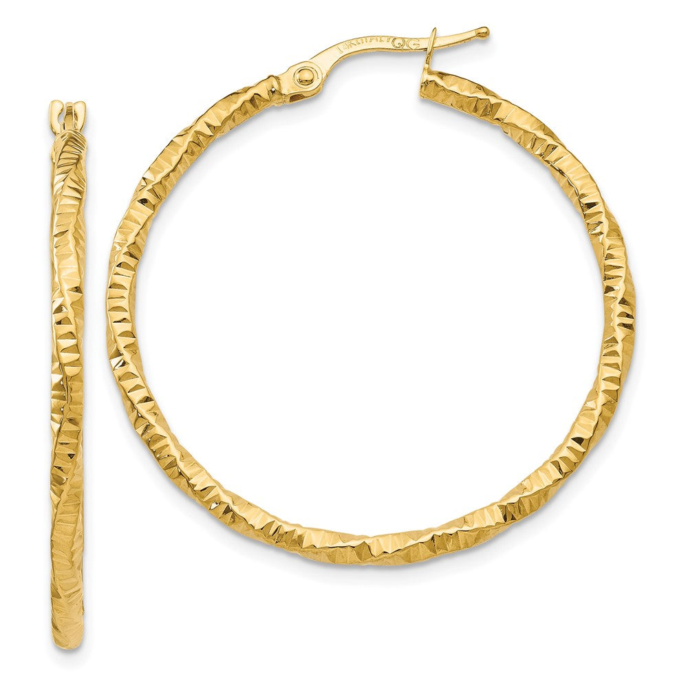 10k Polished and Textured Hoop Earrings