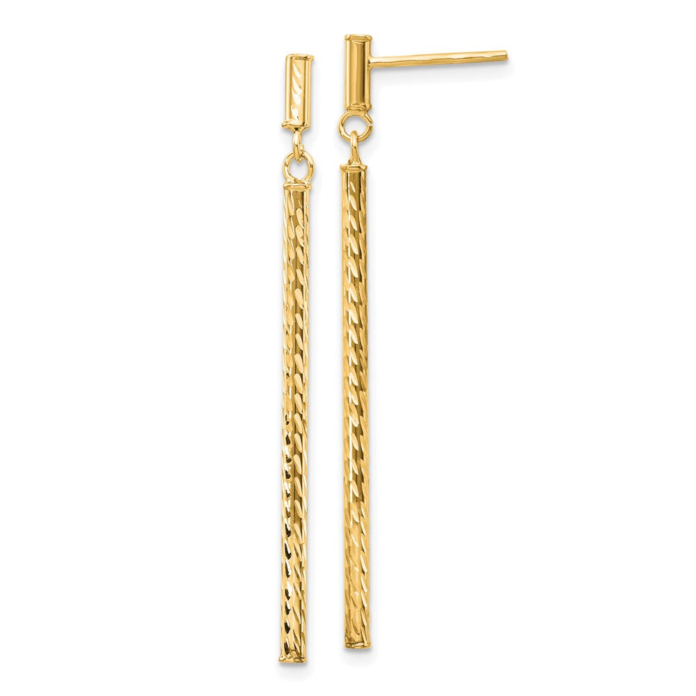 10k Polished and Diamond-cut Bar Dangle Post Earrings