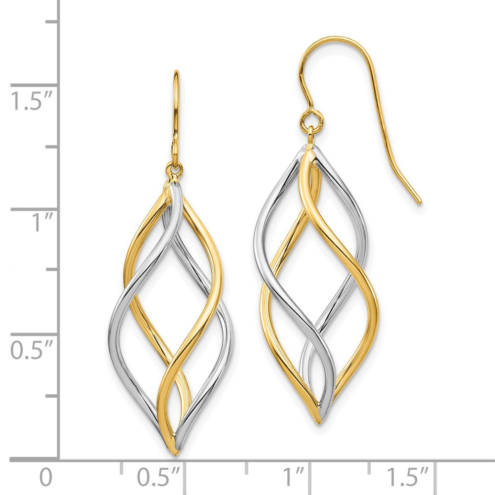 10K Two-Tone Twisted Polished Dangle Shepherd Hook Earrings