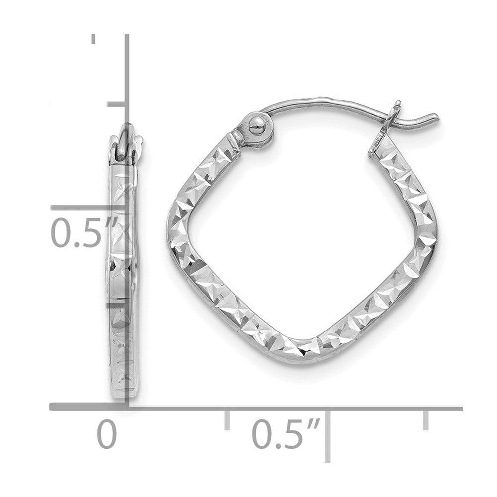 10K White Gold Diamond Cut Squared Hoop Earrings
