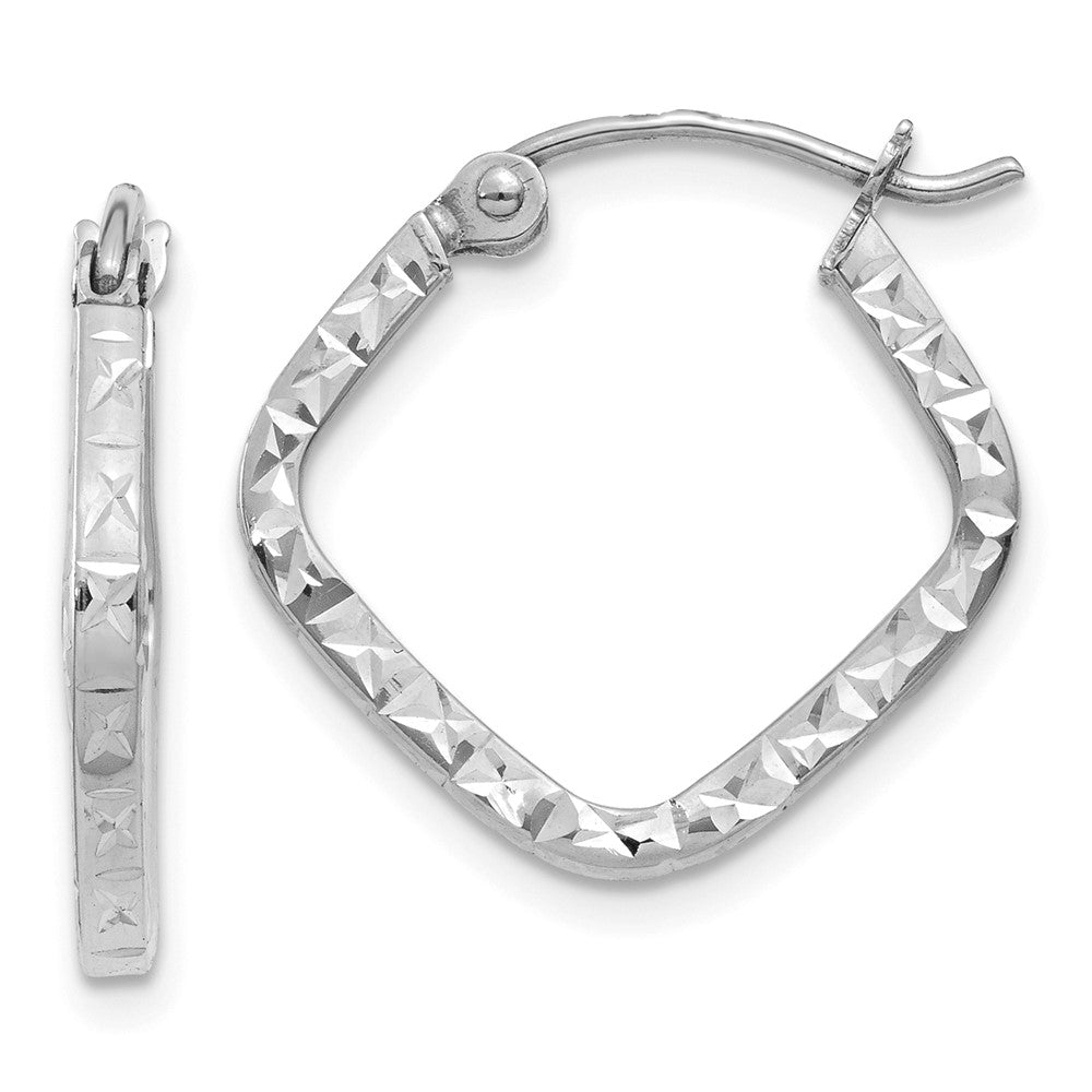 10K White Gold Diamond Cut Squared Hoop Earrings