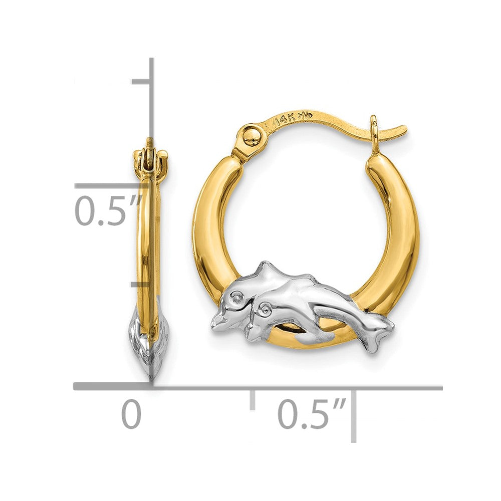 10K & Rhodium Dolphin Hoop Earrings