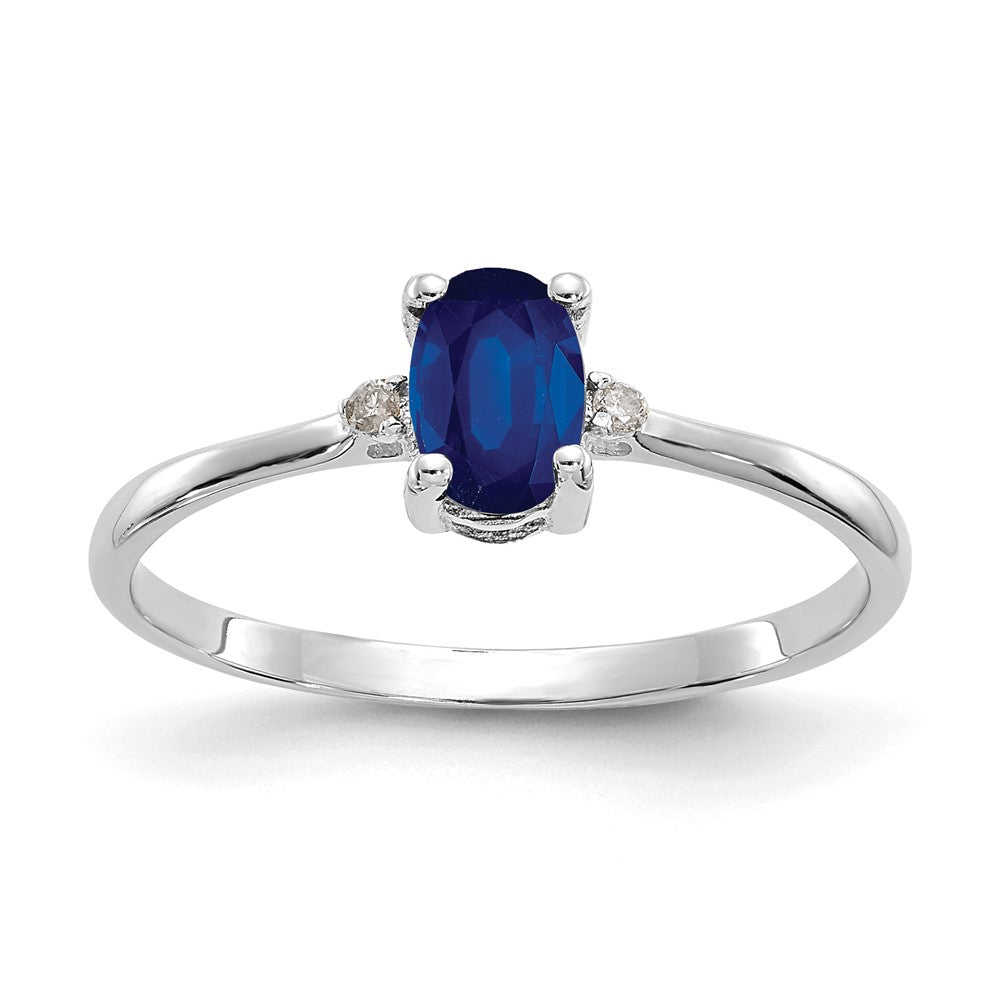 Polished;Genuine;Diamond;Sapphire;Prong set;10K White gold;Oval