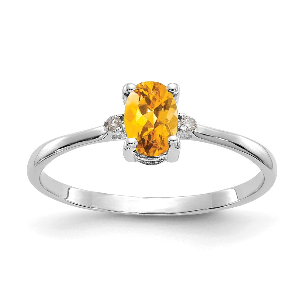 Polished;Genuine;Citrine;Diamond;Prong set;10K White gold;Oval