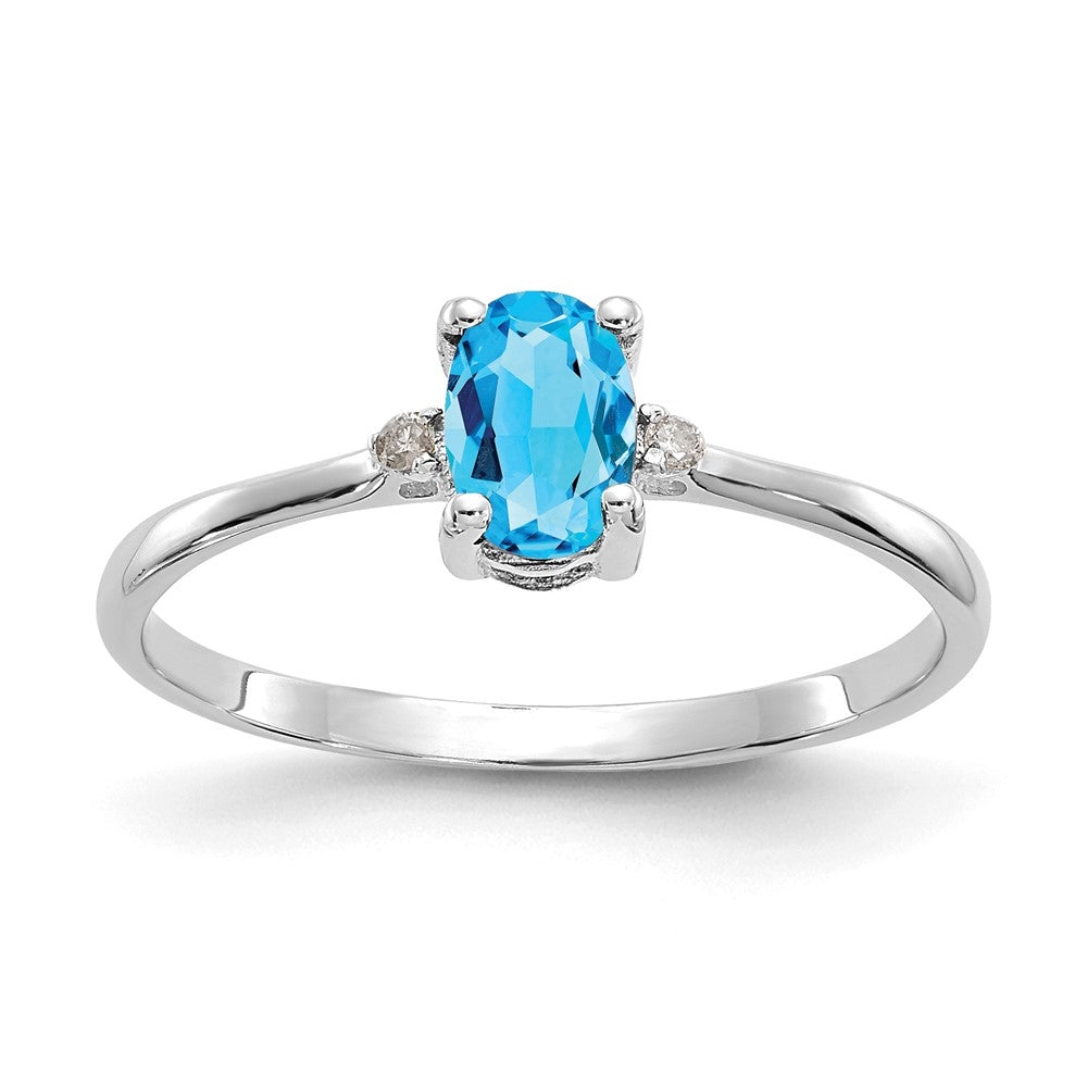 Polished;Genuine;Blue topaz;Diamond;Prong set;10K White gold;Oval