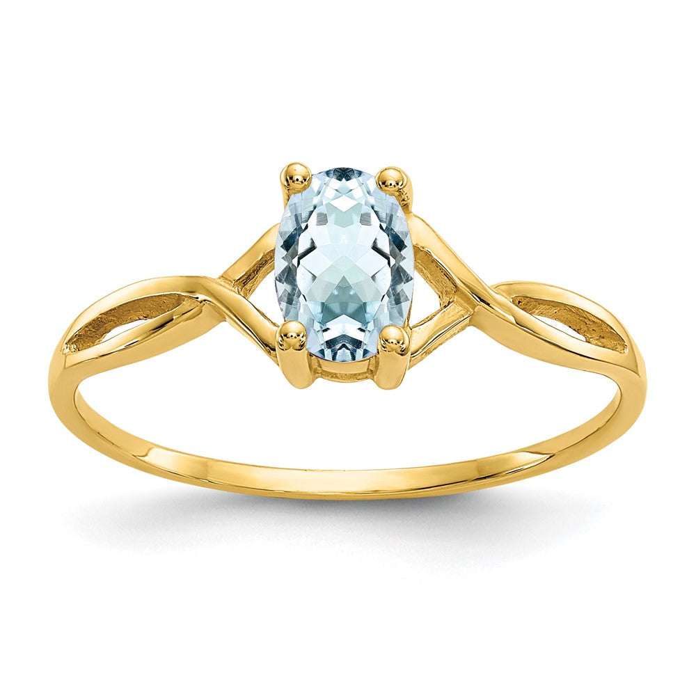 Polished;10K Yellow gold;Genuine;Aquamarine;Prong set;Oval