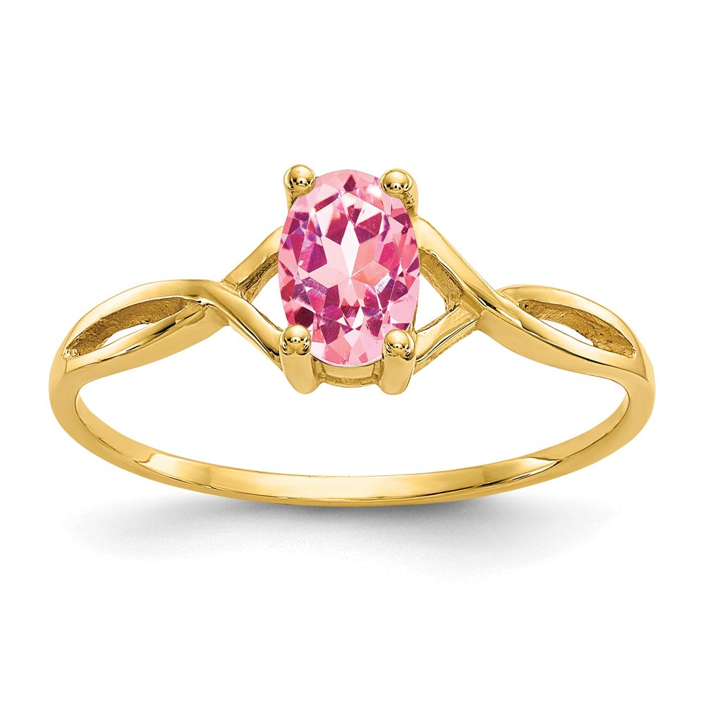 Polished;10K Yellow gold;Genuine;Pink tourmaline;Prong set;Oval