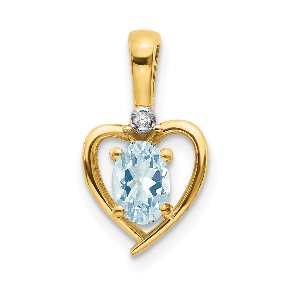 Polished;10K Yellow gold;Aquamarine;Diamond;Heart
