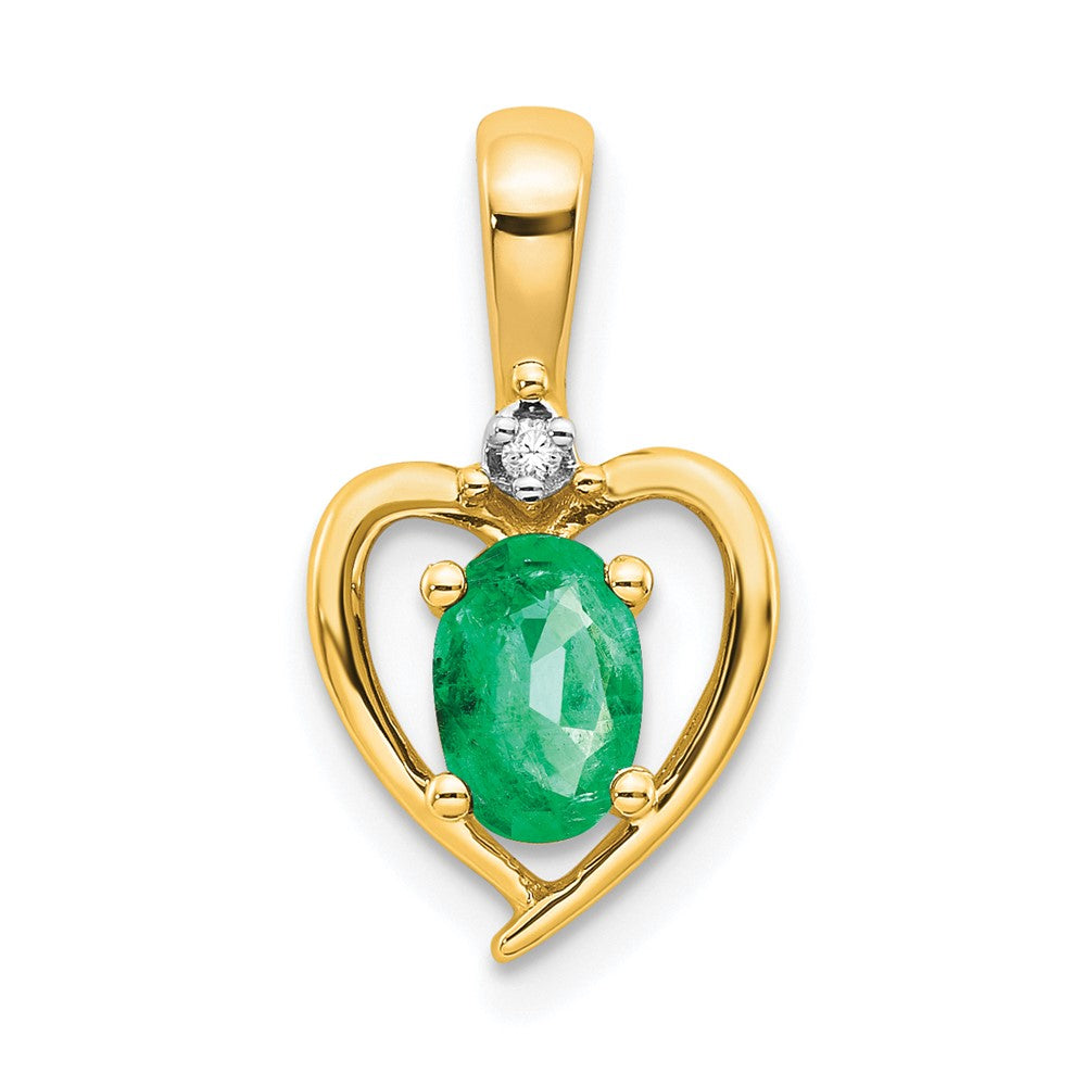 Polished;10K Yellow gold;Diamond;Emerald;Heart
