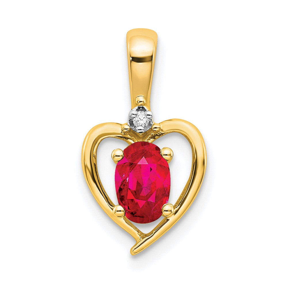 Polished;10K Yellow gold;Diamond;Ruby;Heart