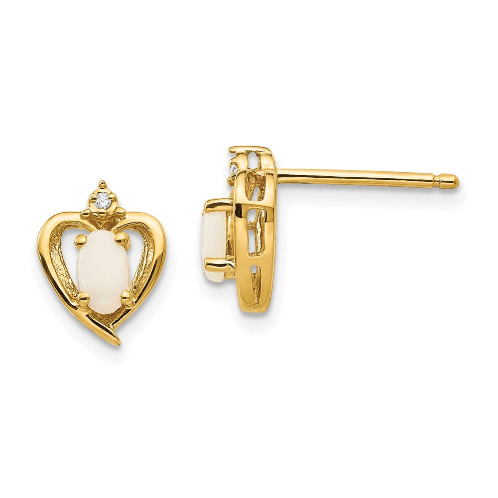 Polished;10K Yellow gold;Post;Diamond;Opal;Heart