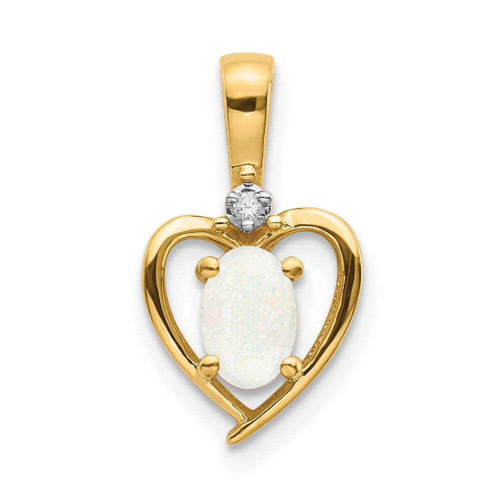 Polished;10K Yellow gold;Diamond;Opal;Heart