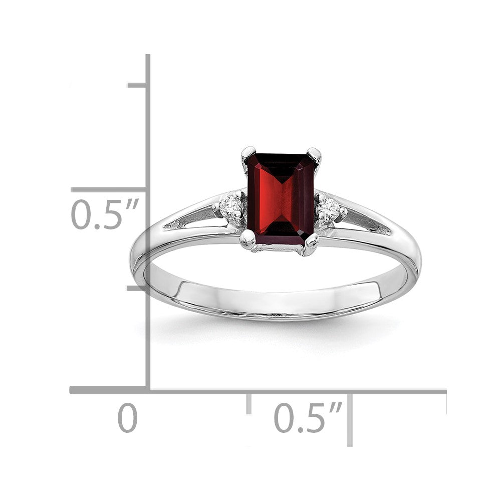 10K White Gold 6x4mm Emerald Cut Garnet AA Diamond ring