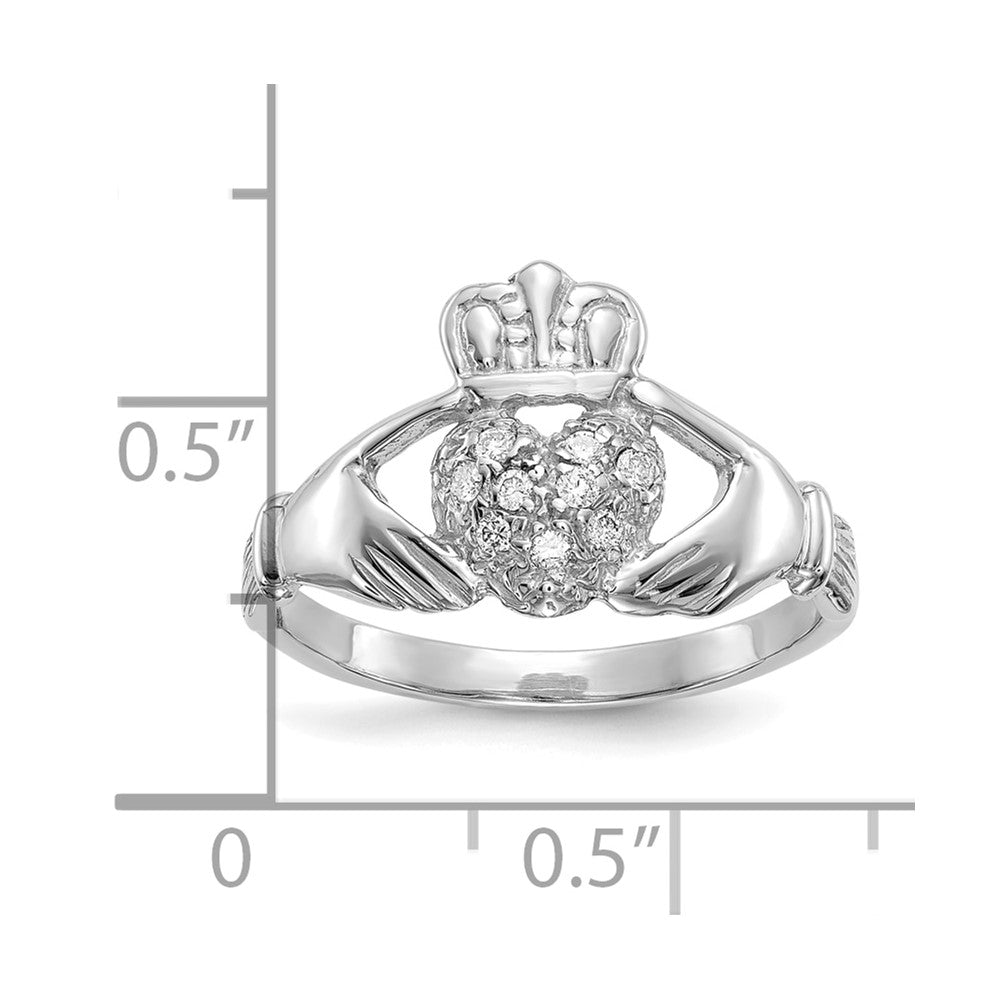 10K White Gold 1/10ct AA Diamond Claddagh Ring