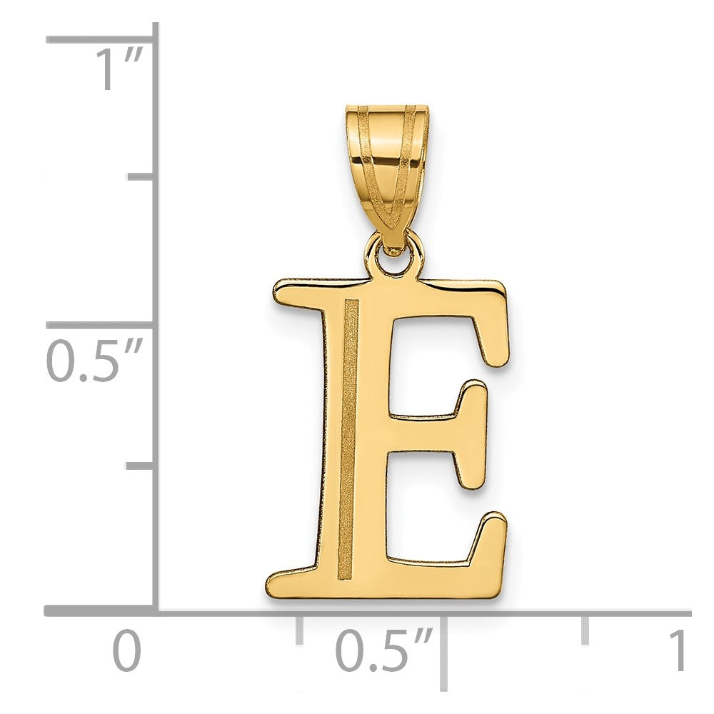 10K Polished Etched Letter E Initial Pendant