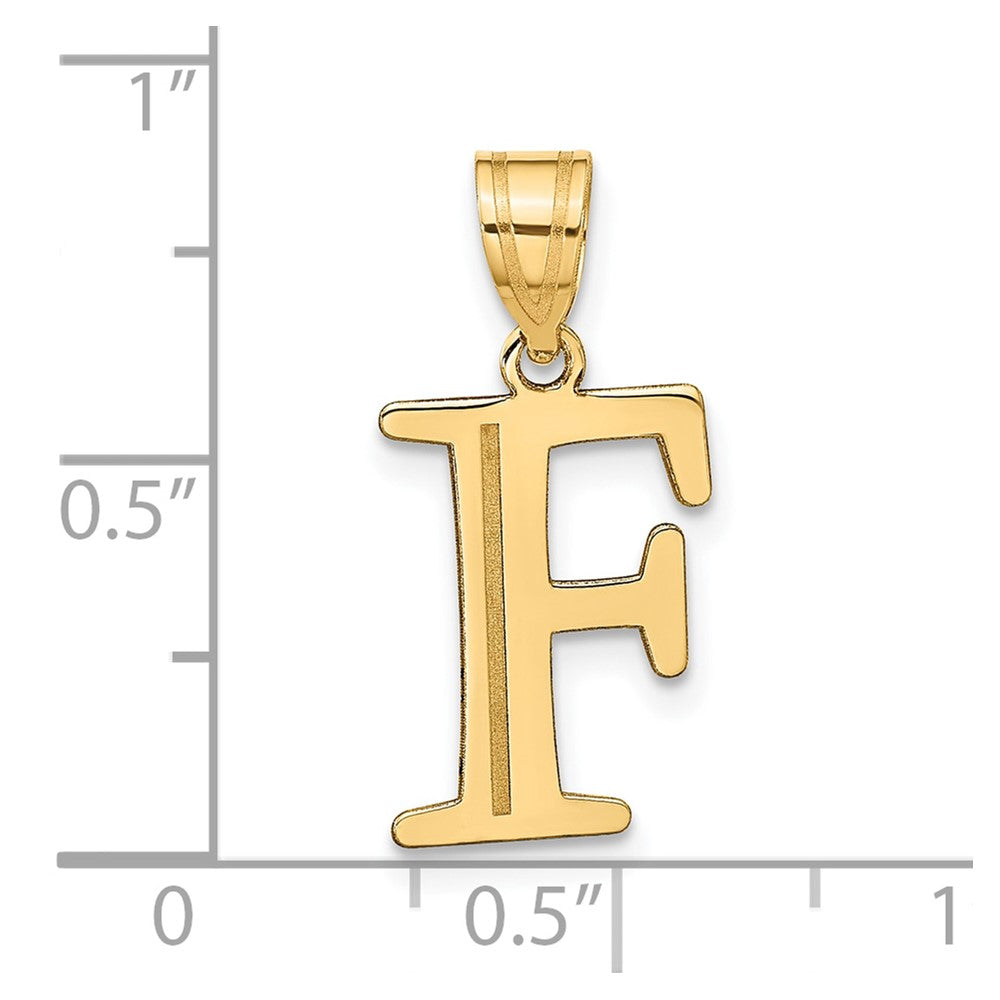 10K Polished Etched Letter F Initial Pendant
