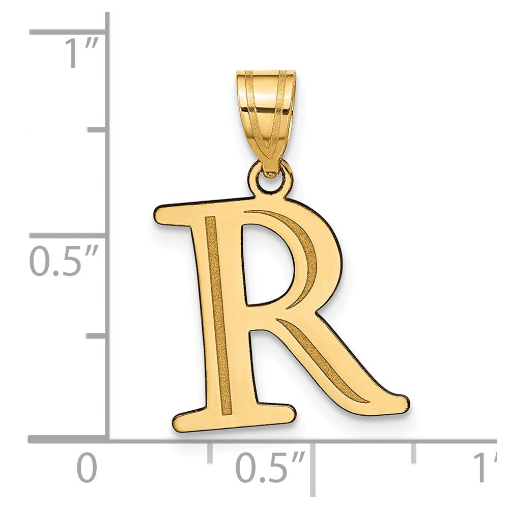 10K Polished Etched Letter R Initial Pendant