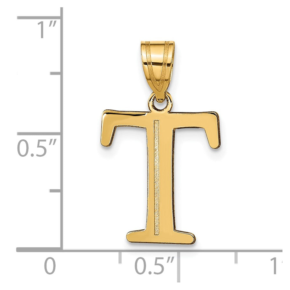 10K Polished Etched Letter T Initial Pendant
