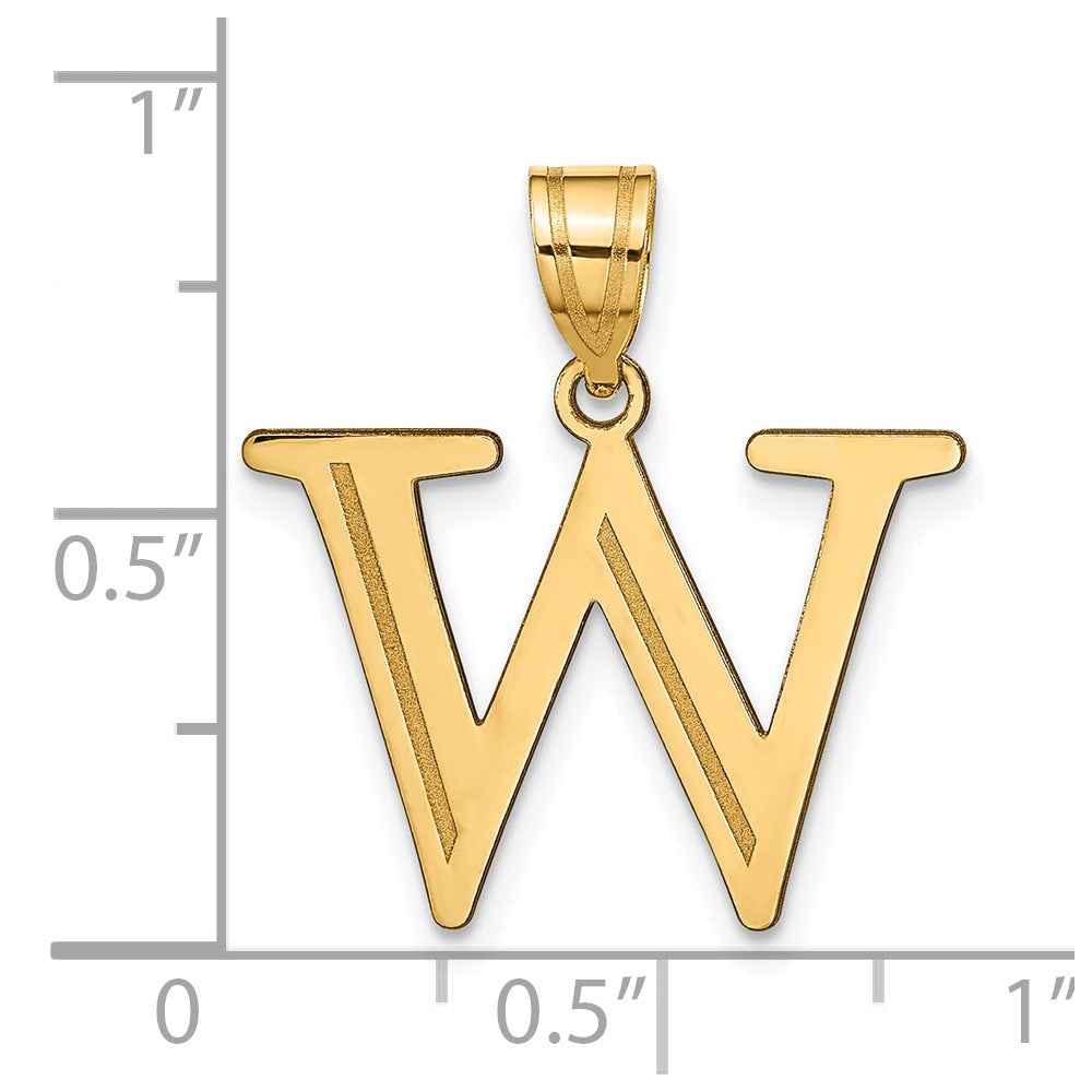 10K Polished Etched Letter W Initial Pendant