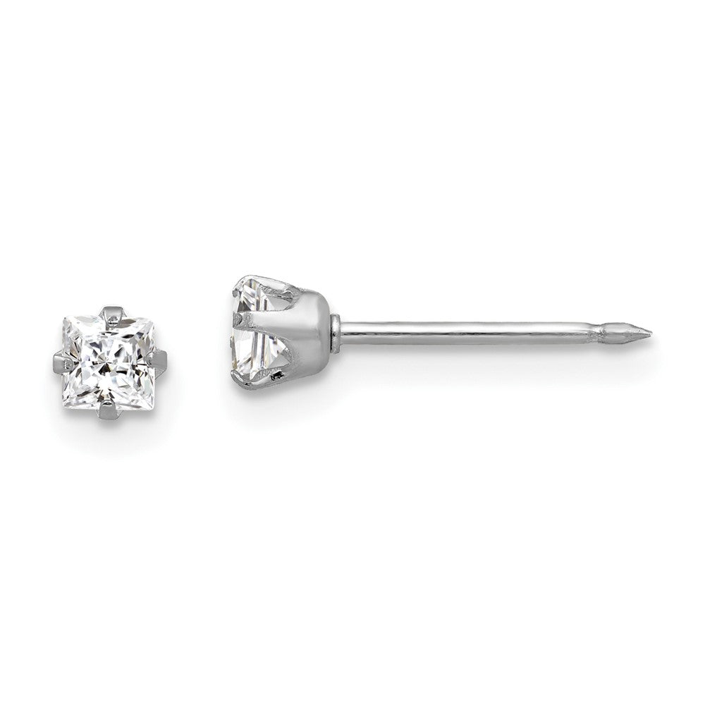 Polished;14K White gold;Post;CZ