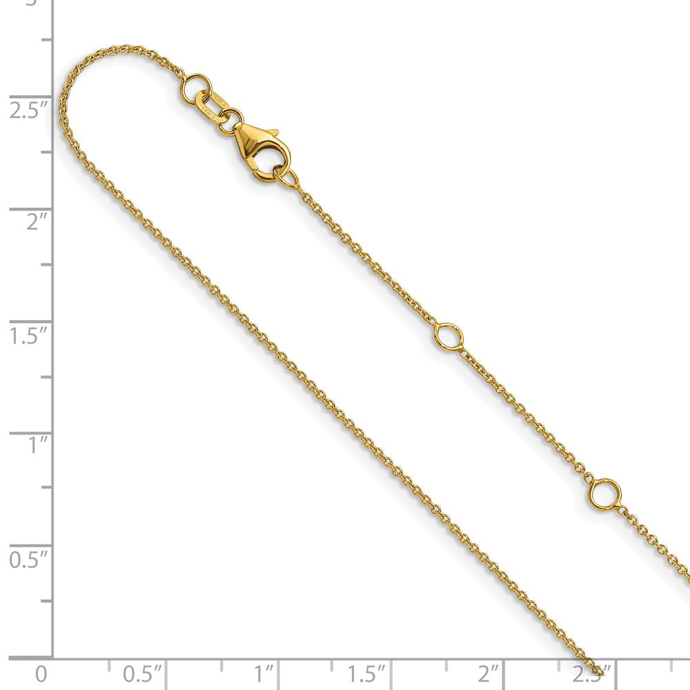 14k Yellow Gold 1.10mm Round Cable 1in+1in Adjustable Chain