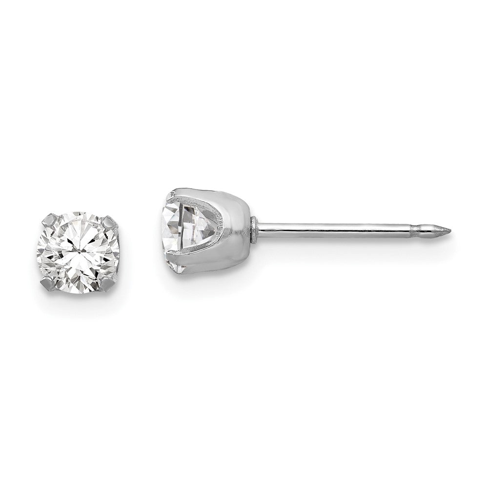 Polished;14K White gold;Post;CZ