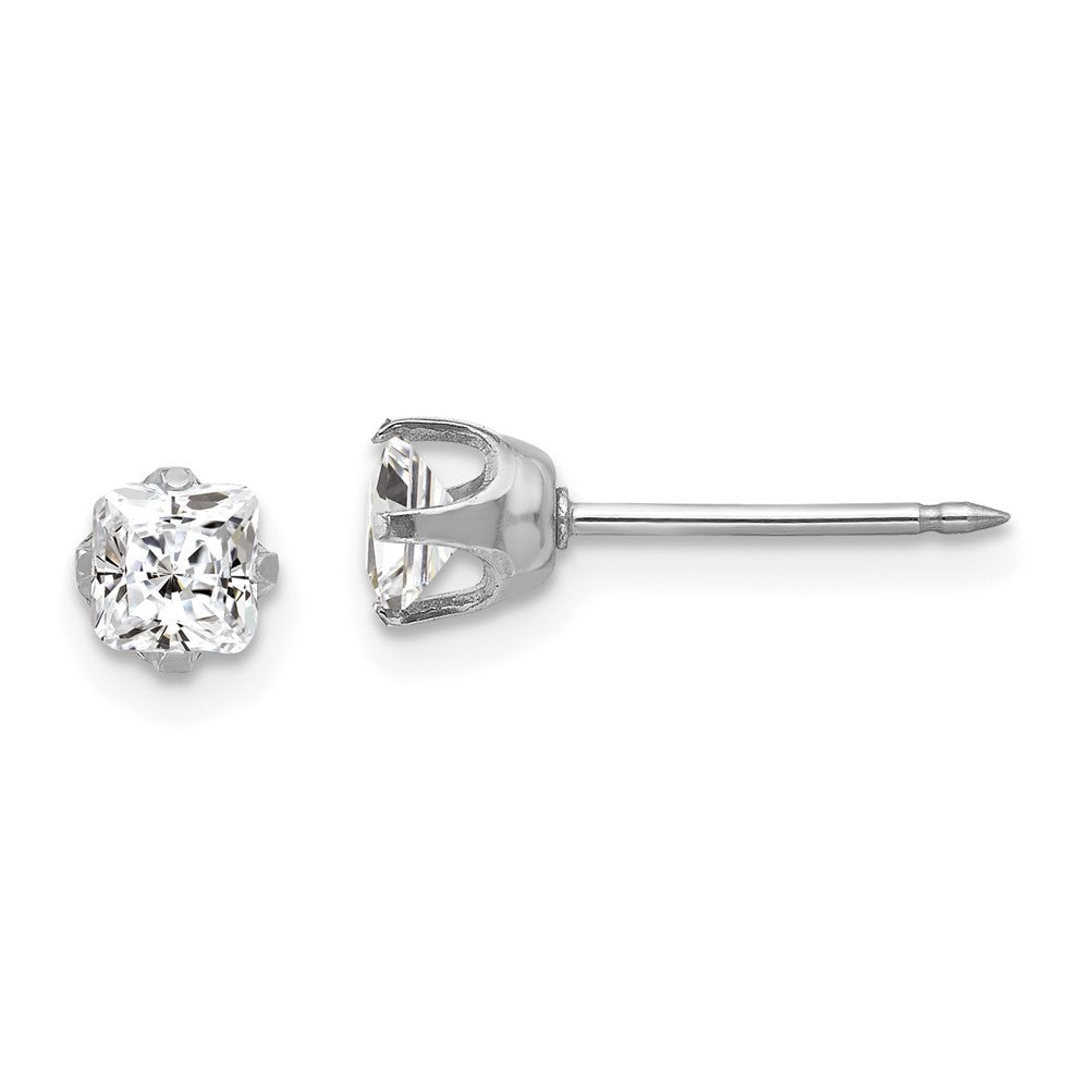 Polished;14K White gold;Post;CZ
