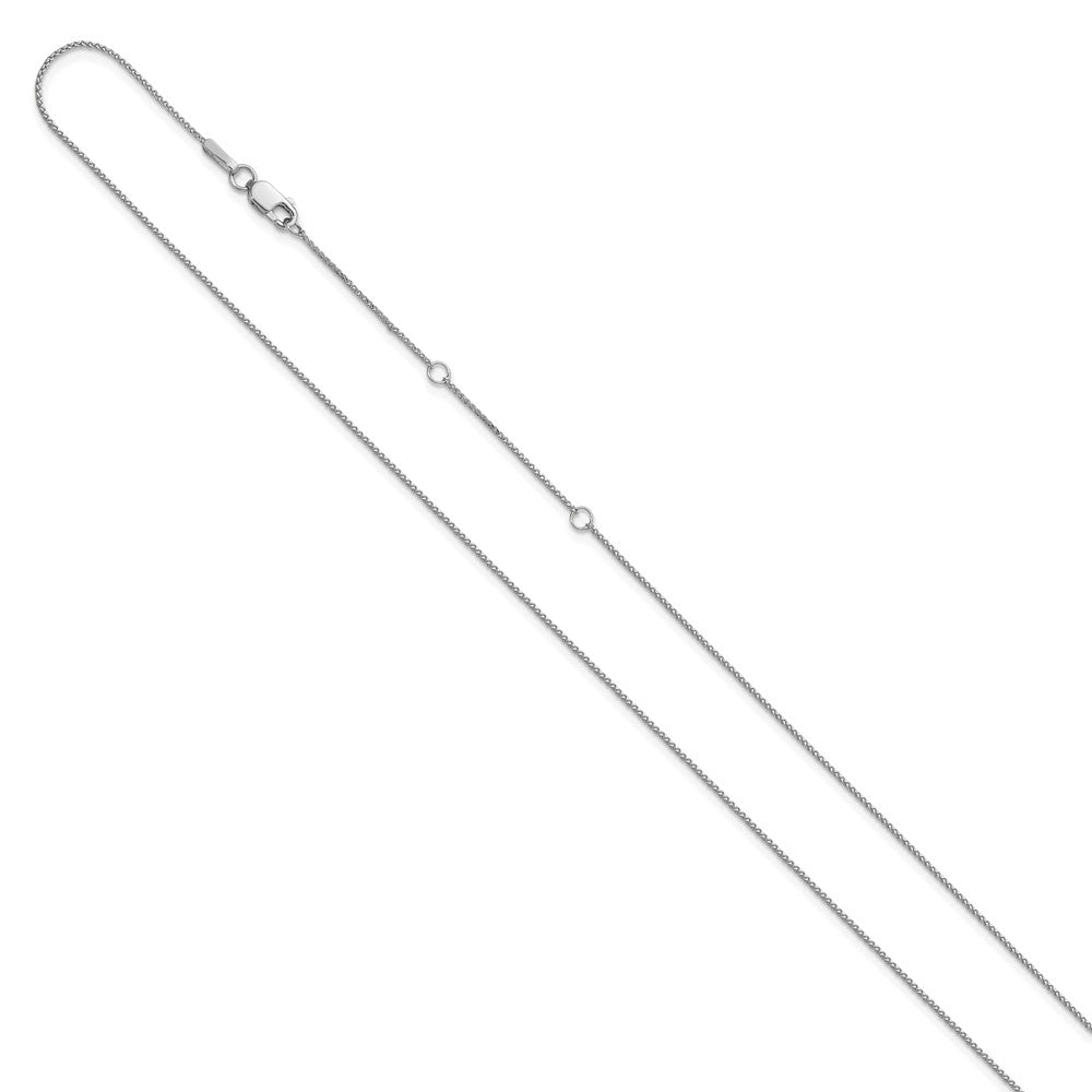 14K White Gold .65mm D/C Spiga 1in+1in Adjustable Chain