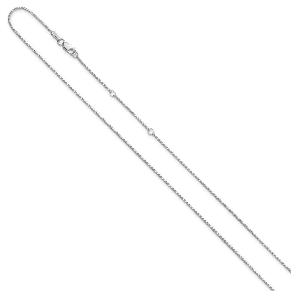 14K White Gold 1mm D/C Spiga 1in+1in Adjustable Chain