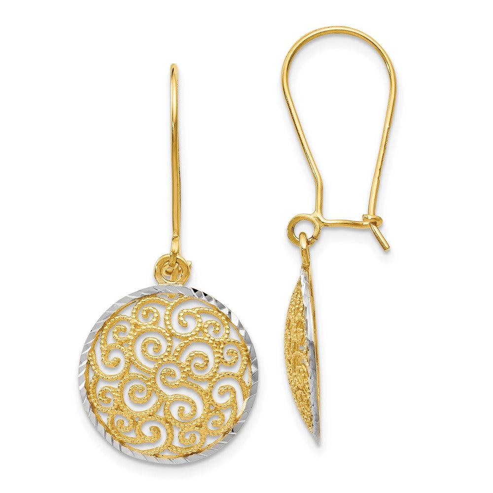 Diamond-cut;14K Two-tone;Textured;Dangle;Cut-out;French wire