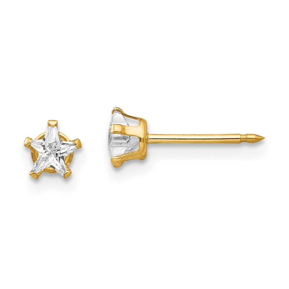 Polished;14k Yellow gold;Post;CZ