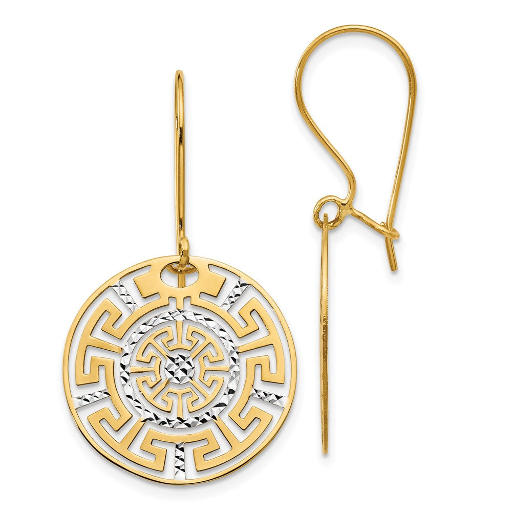 Polished;14K Two-tone;Shepherd hook;Textured;Dangle