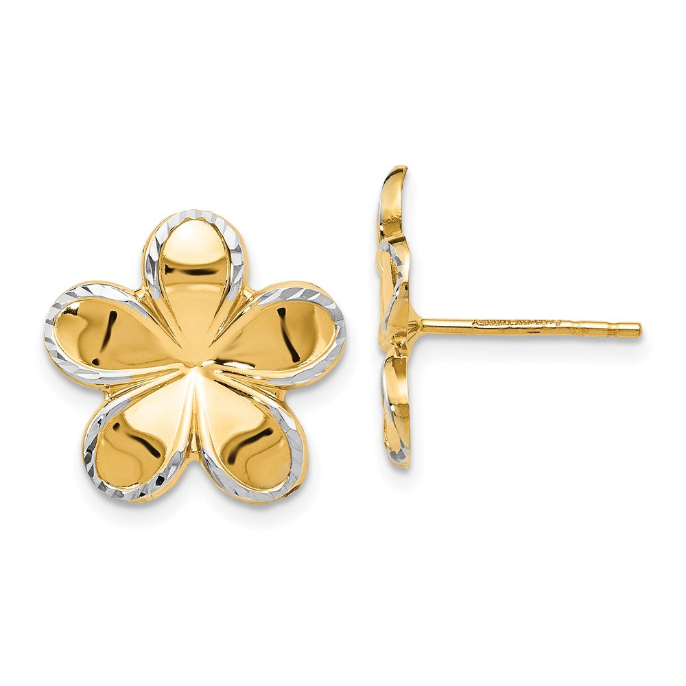 Polished;14k Yellow gold;Post;Rhodium;Textured