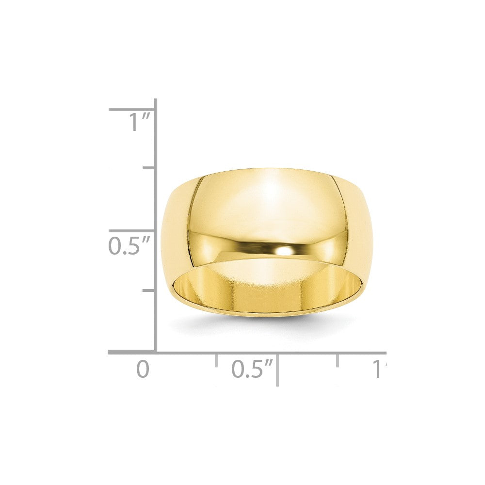 10k Yellow Gold 10mm Half Round Wedding Band Size 6
