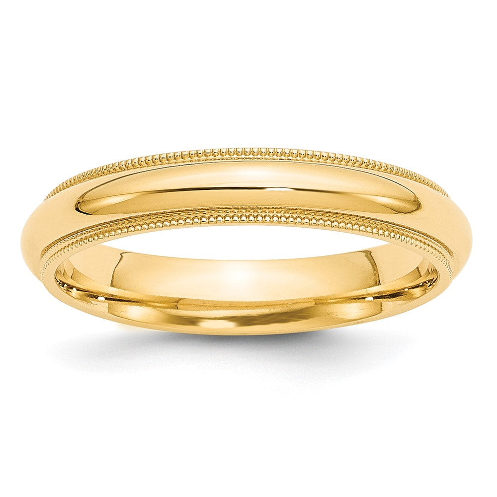 Solid;Polished;10K Yellow gold;Engravable;Comfort fit;Milgrain;Half Round;Machined