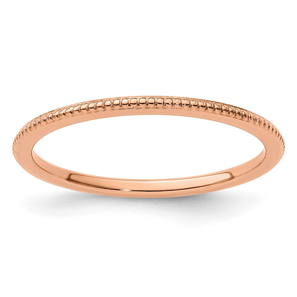 10K Rose Gold 1.2mm Beaded Stackable Band Size 8.5